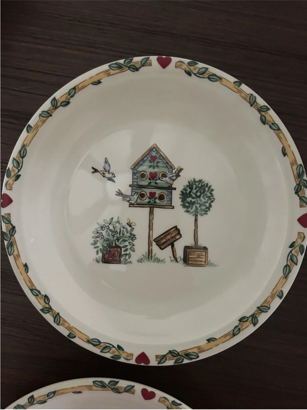 Thompson China White Ceramic  with Birdhouse Garden Motif
